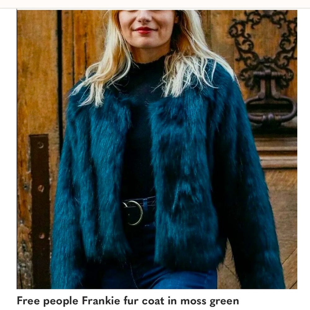 Rare FREE PEOPLE cropped jacket- Moss Green Frankie Fur Coats